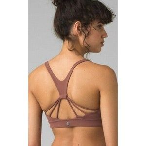 PrAna Momento Sports Bra Yoga Racerback Strappy  UPF Flannel Rust XS